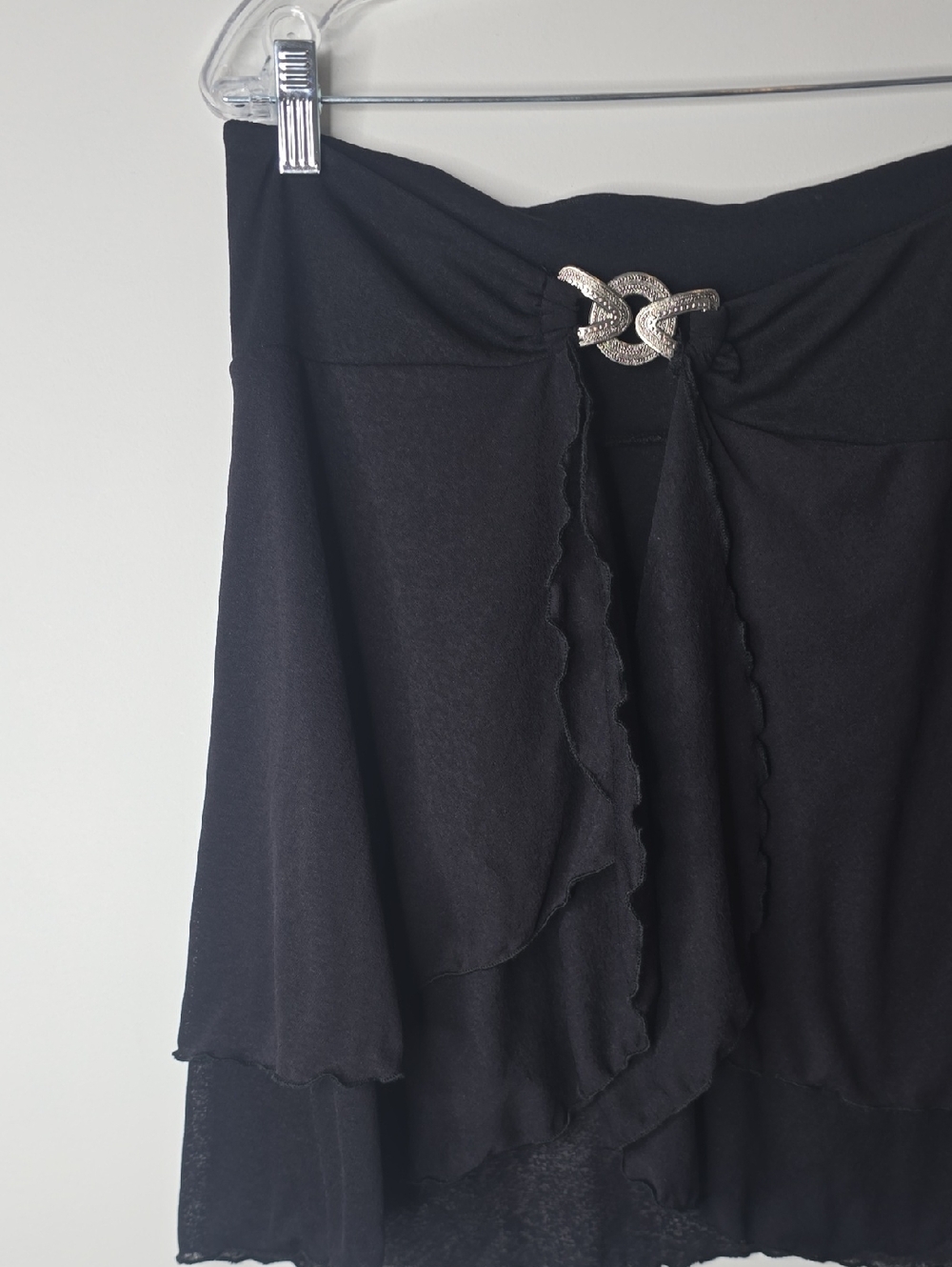 Vintage Black Tiered Wrap Skirt Coverup with Decorative Buckle - Picture 2 of 6